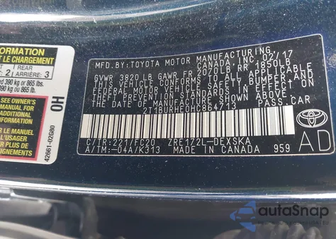 2017 Toyota Corolla Se z USA, uszkodzony, nr VIN 2T1BURHE0HC864713